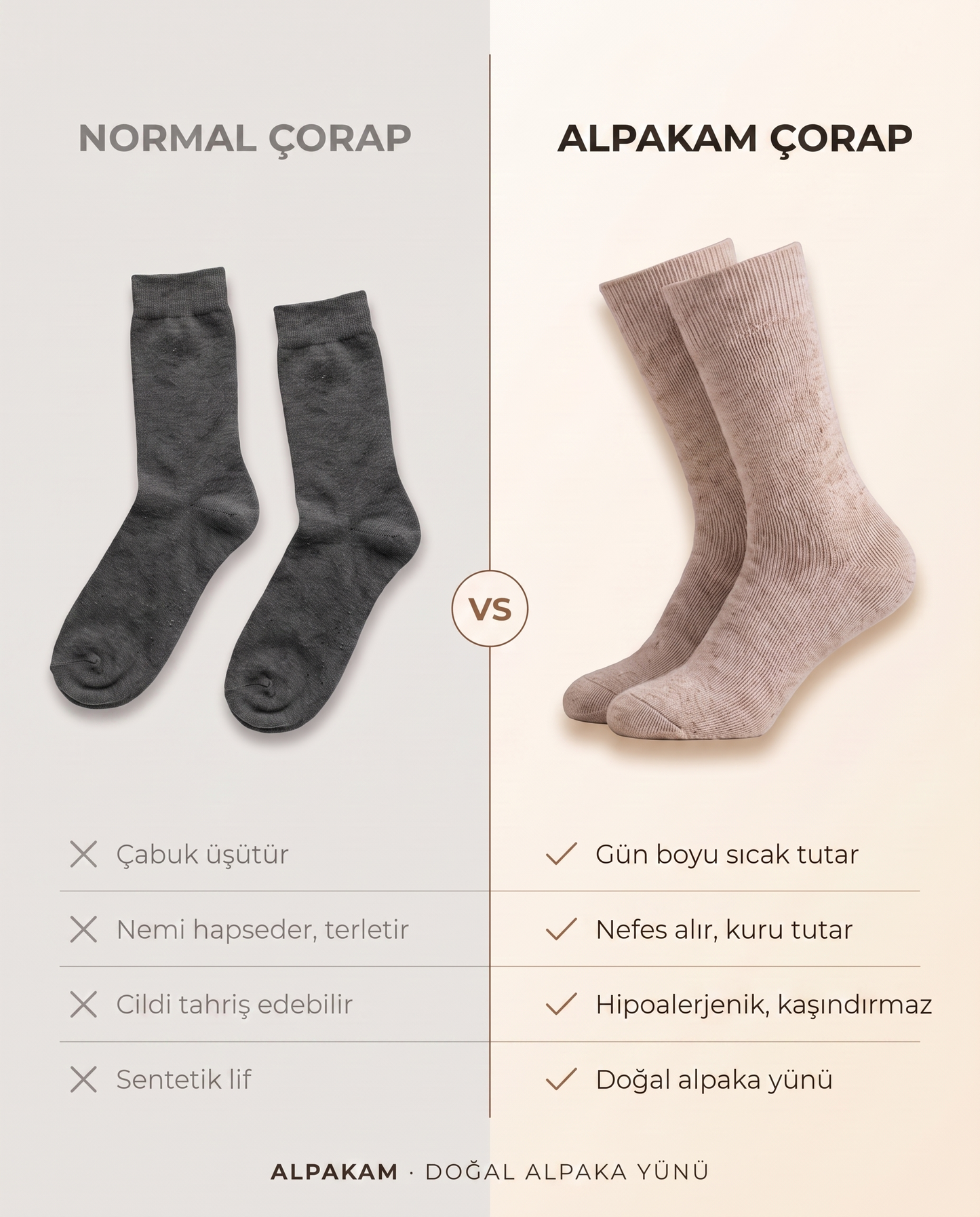 Doğal Alpaka Yünlü Kışlık Çorap